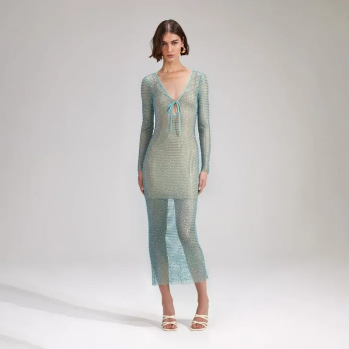 Dresses Woman SelfPortrait Green Rhinestone Mesh Keyhole Maxi Dress Dresses Woman SelfPortrait Green Rhinestone Mesh Keyhole Maxi Dress