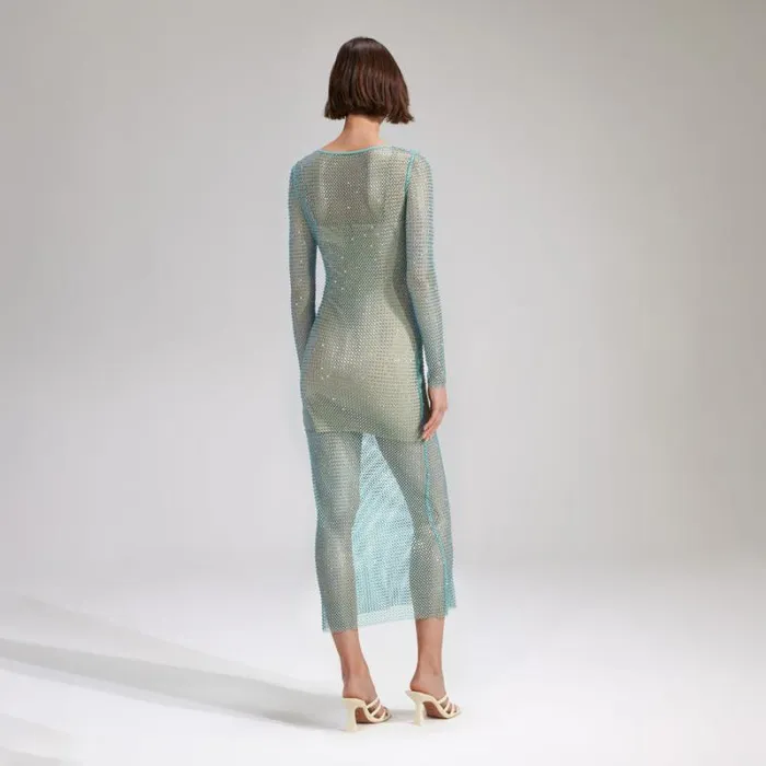 Dresses Woman SelfPortrait Green Rhinestone Mesh Keyhole Maxi Dress Dresses Woman SelfPortrait Green Rhinestone Mesh Keyhole Maxi Dress