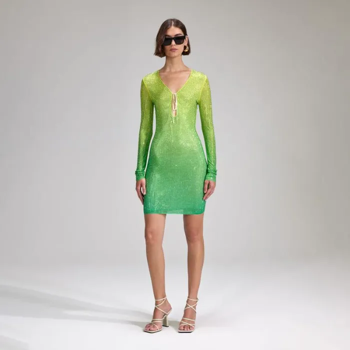 Dresses Woman SelfPortrait Green Rhinestone Mesh Keyhole Maxi Dress Dresses Woman SelfPortrait Green Rhinestone Mesh Keyhole Maxi Dress