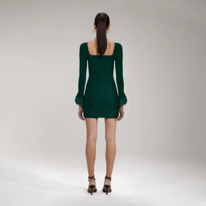 Dresses Woman SelfPortrait Green Viscose Flared Knit Mini Dress Dresses Woman SelfPortrait Green Viscose Flared Knit Mini Dress