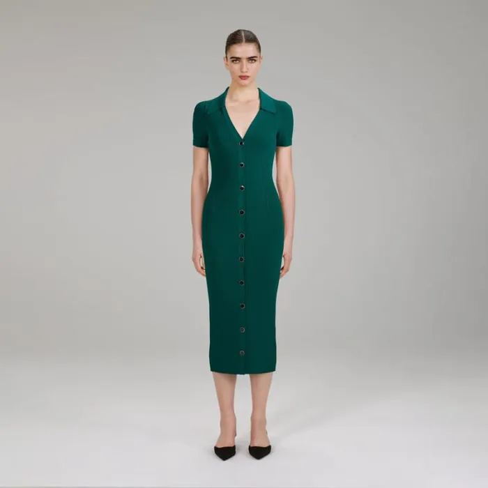 Dresses Woman SelfPortrait Green Viscose Knit Midi Dress