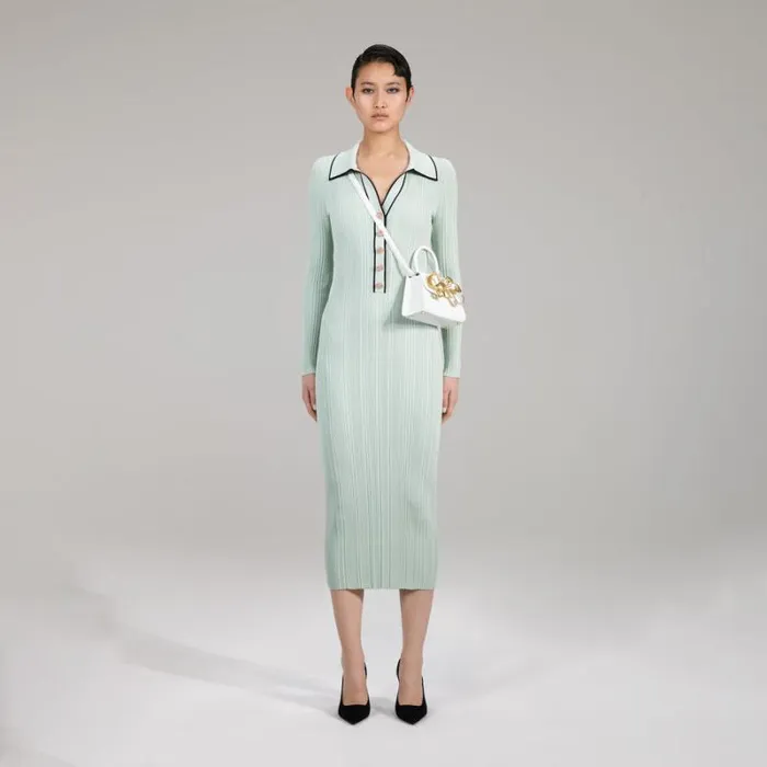 Dresses Woman SelfPortrait Green Viscose Knit Midi Dress Dresses Woman SelfPortrait Green Viscose Knit Midi Dress