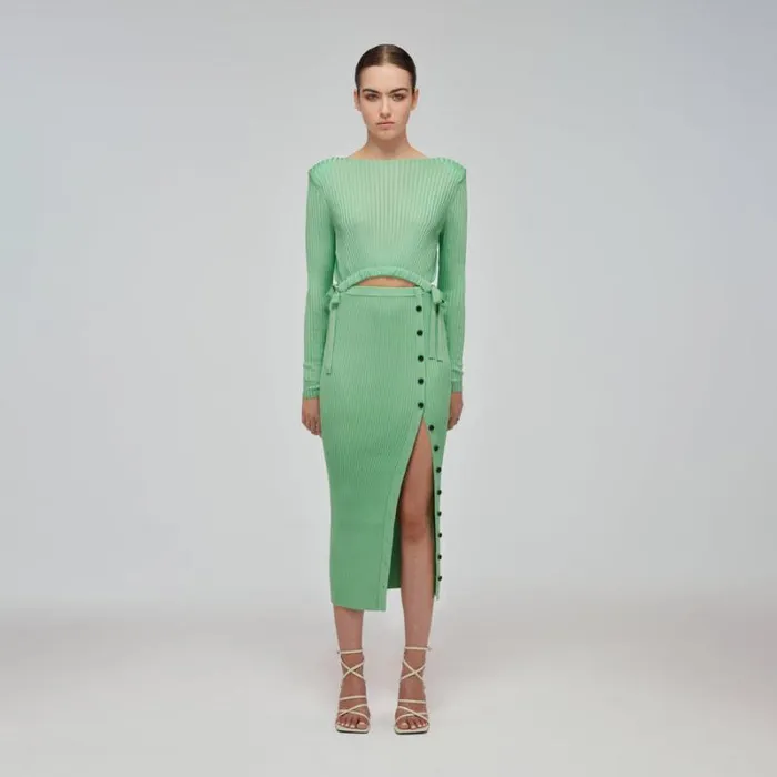 Dresses Woman SelfPortrait Green Viscose Knit Midi Dress Dresses Woman SelfPortrait Green Viscose Knit Midi Dress