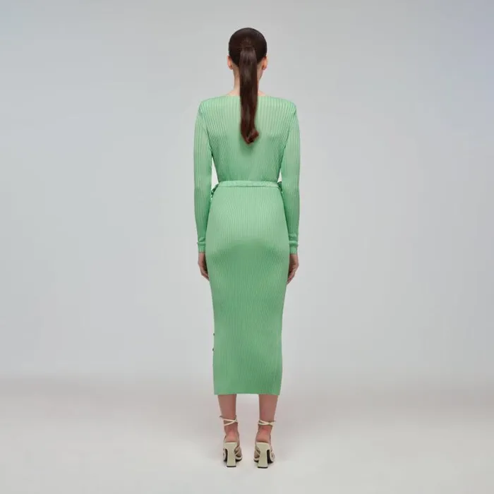 Dresses Woman SelfPortrait Green Viscose Knit Midi Dress Dresses Woman SelfPortrait Green Viscose Knit Midi Dress