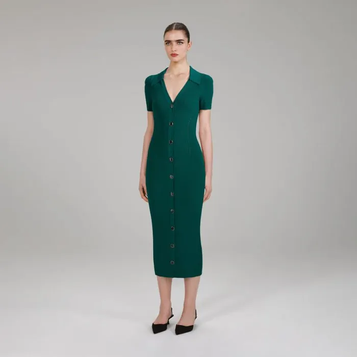 Dresses Woman SelfPortrait Green Viscose Knit Midi Dress Dresses Woman SelfPortrait Green Viscose Knit Midi Dress