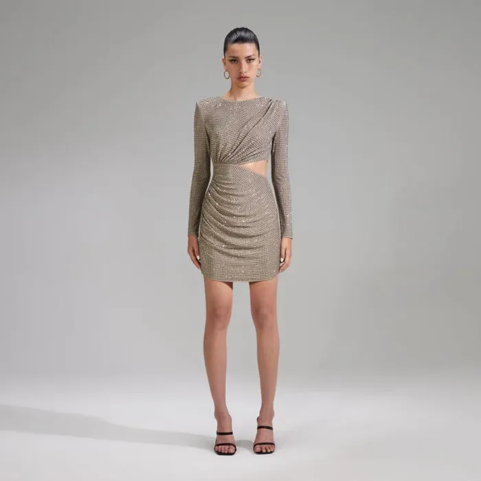 Dresses Woman SelfPortrait Grey Rhinestone Mini Dress
