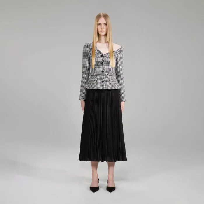 Dresses Woman SelfPortrait Houndstooth And Chiffon Midi Dress