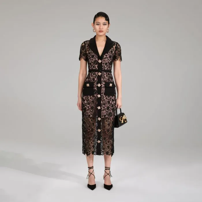 Dresses Woman SelfPortrait Houndstooth And Chiffon Midi Dress Dresses Woman SelfPortrait Houndstooth And Chiffon Midi Dress
