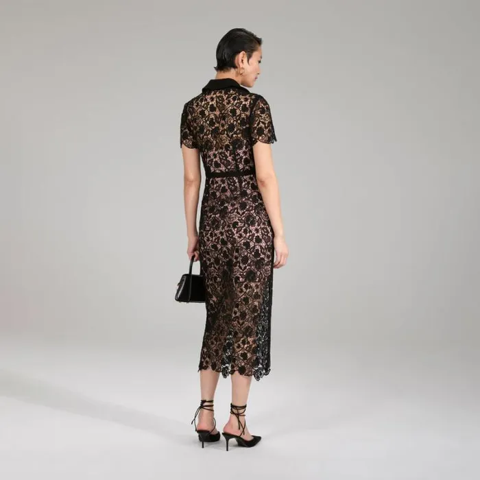Dresses Woman SelfPortrait Houndstooth And Chiffon Midi Dress Dresses Woman SelfPortrait Houndstooth And Chiffon Midi Dress