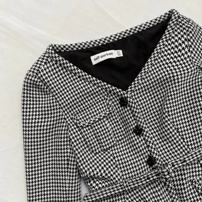 Dresses Woman SelfPortrait Houndstooth And Chiffon Midi Dress Dresses Woman SelfPortrait Houndstooth And Chiffon Midi Dress