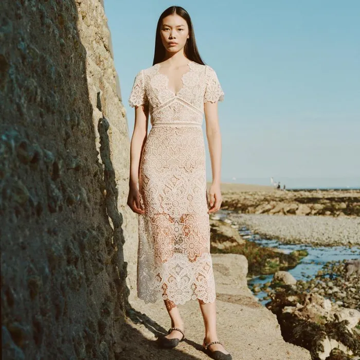 Dresses Woman SelfPortrait Ivory Floral Guipure Midi Dress Dresses Woman SelfPortrait Ivory Floral Guipure Midi Dress