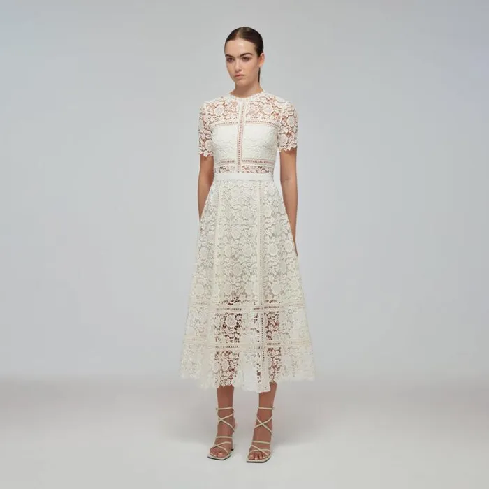Dresses Woman SelfPortrait Ivory Floral Guipure Midi Dress Dresses Woman SelfPortrait Ivory Floral Guipure Midi Dress