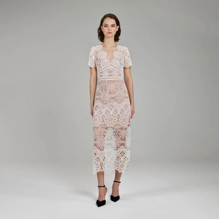Dresses Woman SelfPortrait Ivory Floral Guipure Midi Dress Dresses Woman SelfPortrait Ivory Floral Guipure Midi Dress