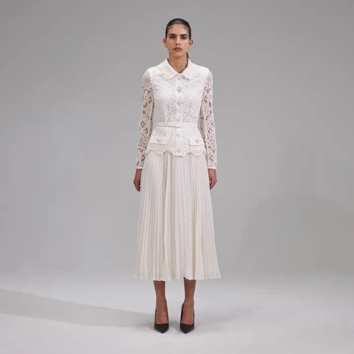 Dresses Woman SelfPortrait Ivory Floral Motif Guipure Midi Dress