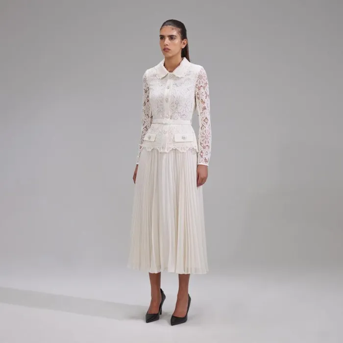 Dresses Woman SelfPortrait Ivory Floral Motif Guipure Midi Dress Dresses Woman SelfPortrait Ivory Floral Motif Guipure Midi Dress