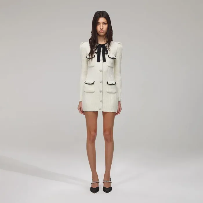 Dresses Woman SelfPortrait Ivory Knit Bow Dress Dresses Woman SelfPortrait Ivory Knit Bow Dress
