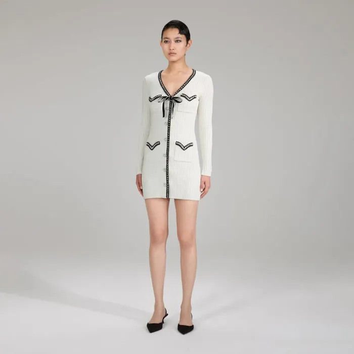 Dresses Woman SelfPortrait Ivory Knit Bow Dress Dresses Woman SelfPortrait Ivory Knit Bow Dress