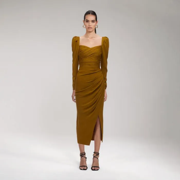 Dresses Woman SelfPortrait Khaki Iris Midi Dress