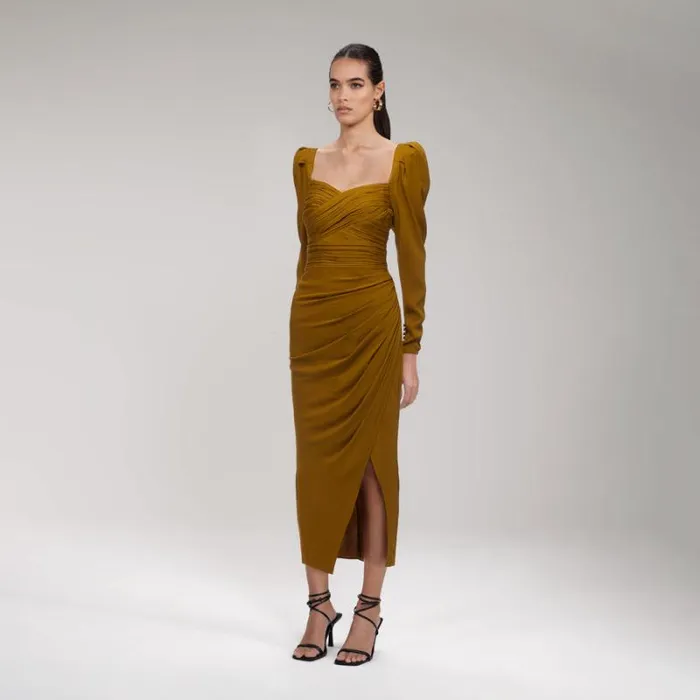 Dresses Woman SelfPortrait Khaki Iris Midi Dress Dresses Woman SelfPortrait Khaki Iris Midi Dress