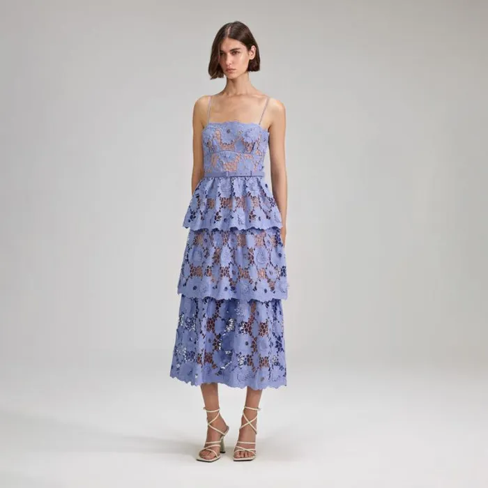 Dresses Woman SelfPortrait Lilac 3D Cotton Lace Midi Dress Dresses Woman SelfPortrait Lilac 3D Cotton Lace Midi Dress