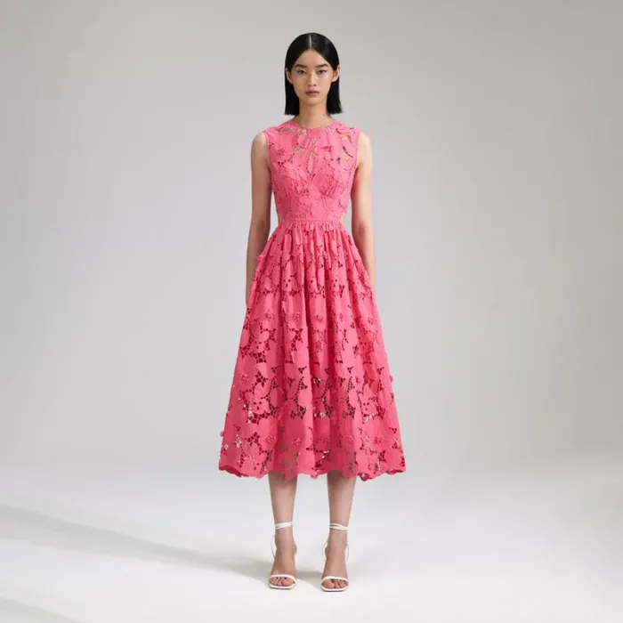 Dresses Woman SelfPortrait Lilac 3D Cotton Lace Midi Dress Dresses Woman SelfPortrait Lilac 3D Cotton Lace Midi Dress