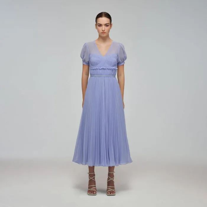 Dresses Woman SelfPortrait Lilac Chiffon Midi Dress Dresses Woman SelfPortrait Lilac Chiffon Midi Dress