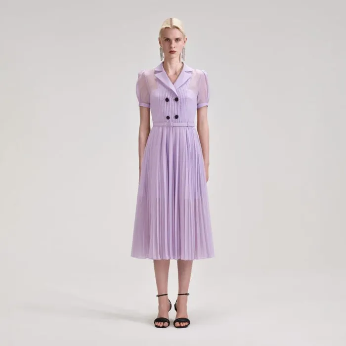 Dresses Woman SelfPortrait Lilac Chiffon Pleated Collar Midi Dress