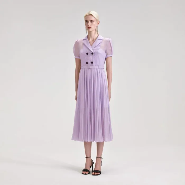 Dresses Woman SelfPortrait Lilac Chiffon Pleated Collar Midi Dress Dresses Woman SelfPortrait Lilac Chiffon Pleated Collar Midi Dress