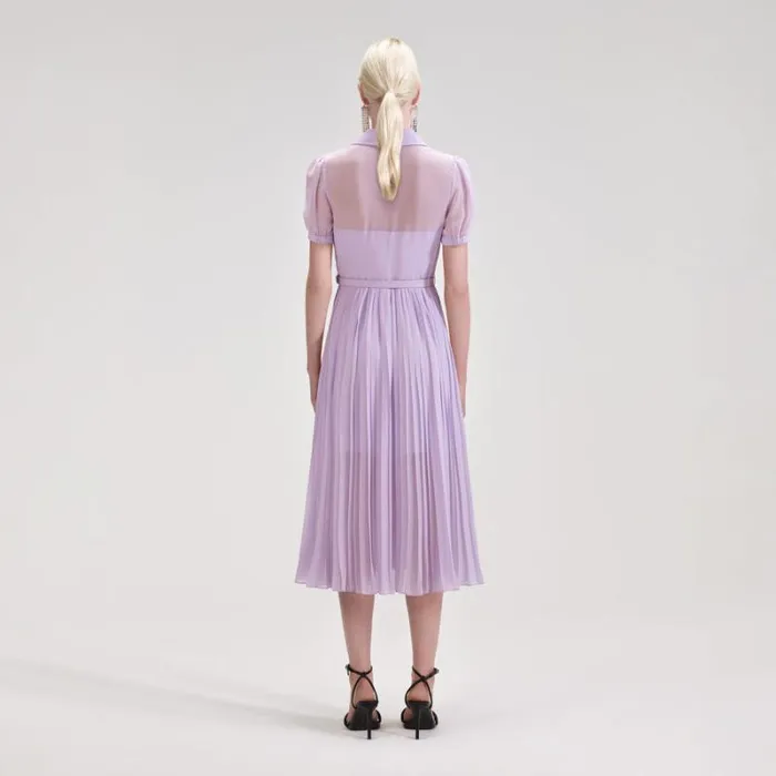 Dresses Woman SelfPortrait Lilac Chiffon Pleated Collar Midi Dress Dresses Woman SelfPortrait Lilac Chiffon Pleated Collar Midi Dress