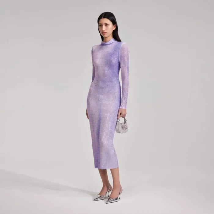 Dresses Woman SelfPortrait Lilac Contour Print Midi Dress Dresses Woman SelfPortrait Lilac Contour Print Midi Dress