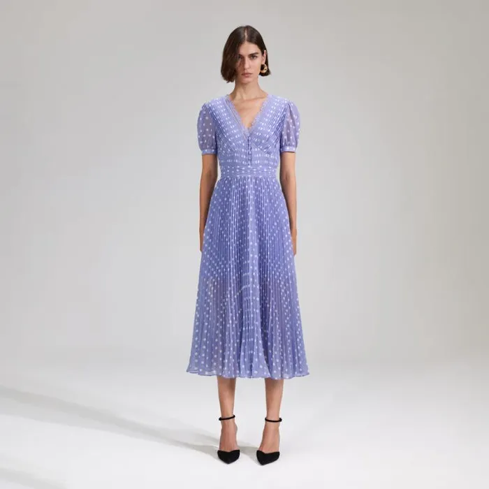 Dresses Woman SelfPortrait Lilac Polka Print Chiffon Midi Dress