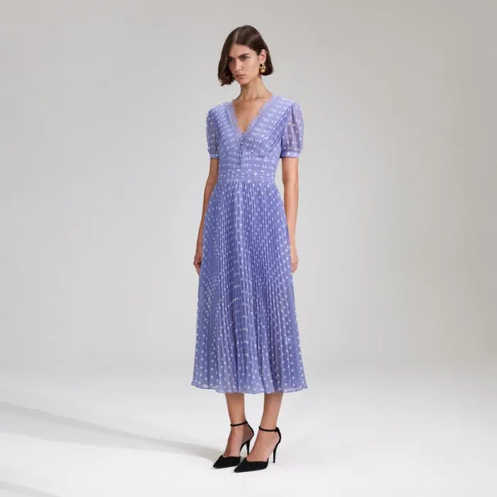 Dresses Woman SelfPortrait Lilac Polka Print Chiffon Midi Dress Dresses Woman SelfPortrait Lilac Polka Print Chiffon Midi Dress