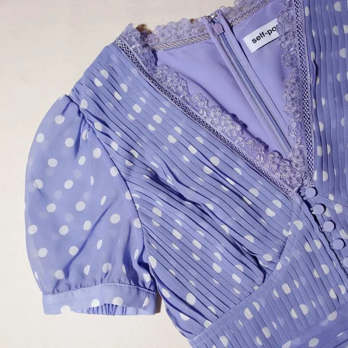 Dresses Woman SelfPortrait Lilac Polka Print Chiffon Midi Dress Dresses Woman SelfPortrait Lilac Polka Print Chiffon Midi Dress