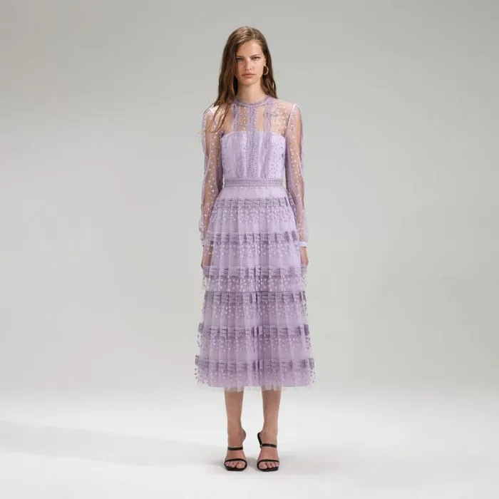 Dresses Woman SelfPortrait Lilac Polka Print Chiffon Midi Dress Dresses Woman SelfPortrait Lilac Polka Print Chiffon Midi Dress