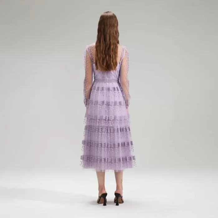 Dresses Woman SelfPortrait Lilac Polka Print Chiffon Midi Dress Dresses Woman SelfPortrait Lilac Polka Print Chiffon Midi Dress