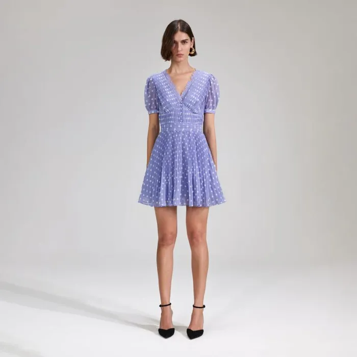 Dresses Woman SelfPortrait Lilac Polka Print Chiffon Mini Dress