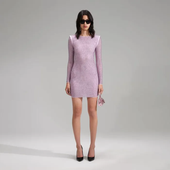 Dresses Woman SelfPortrait Lilac Rhinestone Mini Dress