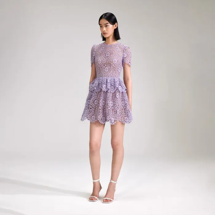 Dresses Woman SelfPortrait Lilac Rose Lace Peplum Mini Dress Dresses Woman SelfPortrait Lilac Rose Lace Peplum Mini Dress