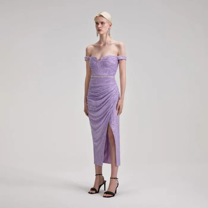 Dresses Woman SelfPortrait Lilac Sequin Midi Dress Dresses Woman SelfPortrait Lilac Sequin Midi Dress