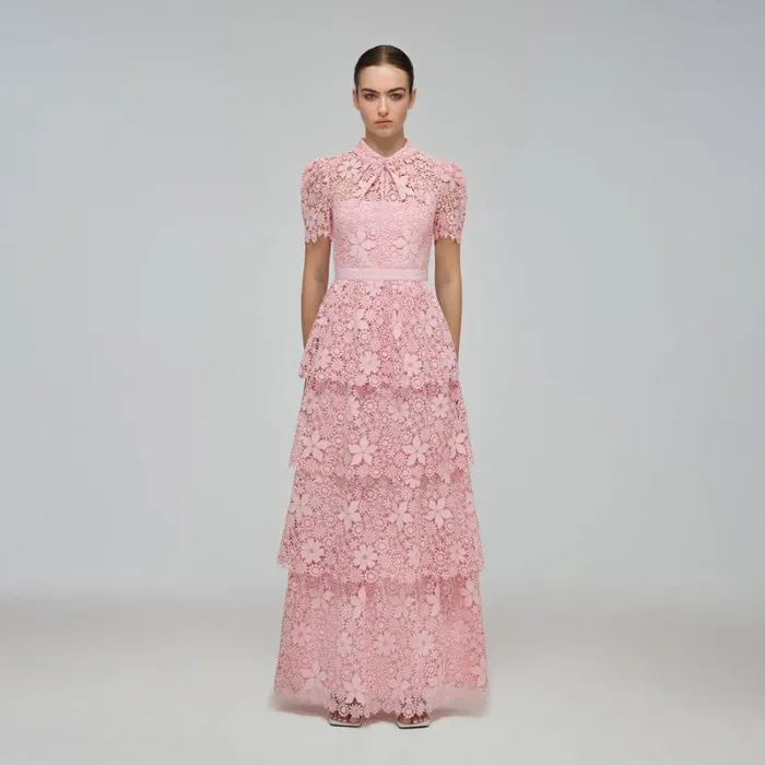 Dresses Woman SelfPortrait Lilac Tiered Lace Maxi Dress Dresses Woman SelfPortrait Lilac Tiered Lace Maxi Dress