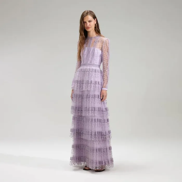 Dresses Woman SelfPortrait Lilac Tiered Lace Maxi Dress Dresses Woman SelfPortrait Lilac Tiered Lace Maxi Dress