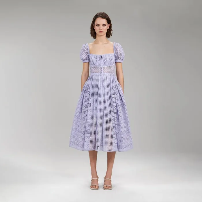 Dresses Woman SelfPortrait Lilac Tiered Lace Midi Dress Dresses Woman SelfPortrait Lilac Tiered Lace Midi Dress