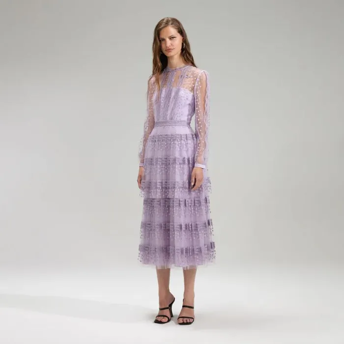 Dresses Woman SelfPortrait Lilac Tiered Lace Midi Dress Dresses Woman SelfPortrait Lilac Tiered Lace Midi Dress