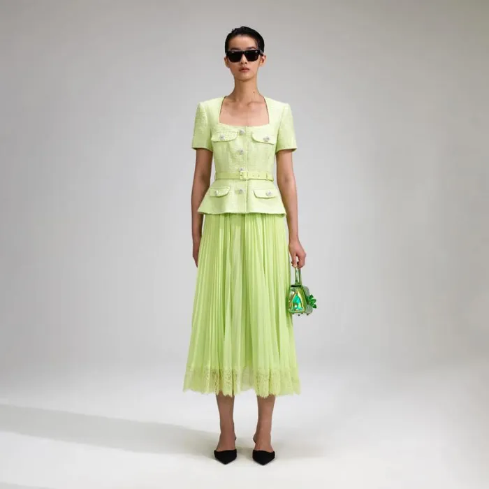 Dresses Woman SelfPortrait Lime Boucle Chiffon Midi Dress