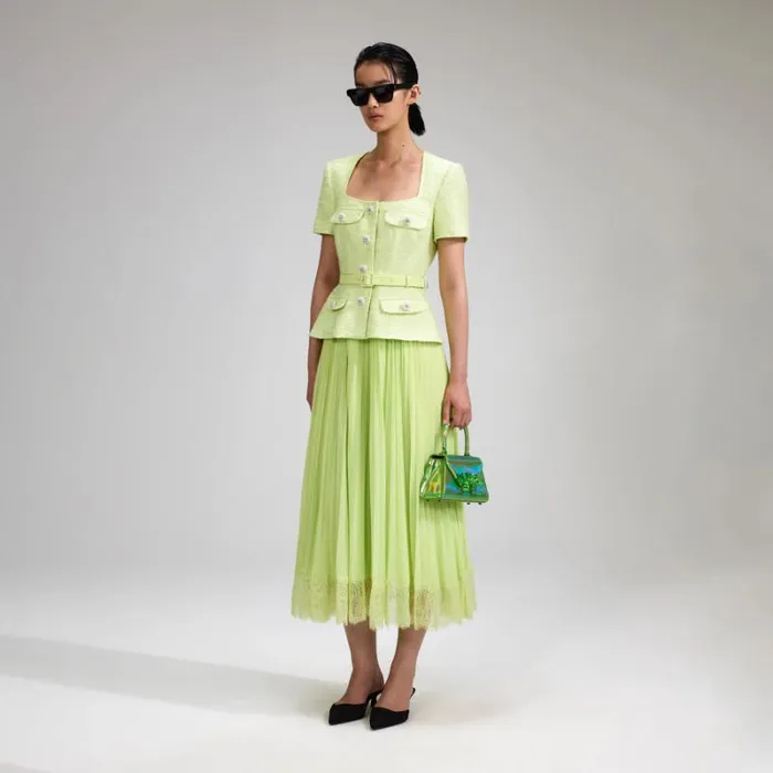Dresses Woman SelfPortrait Lime Boucle Chiffon Midi Dress Dresses Woman SelfPortrait Lime Boucle Chiffon Midi Dress