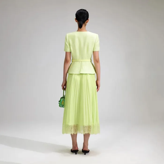 Dresses Woman SelfPortrait Lime Boucle Chiffon Midi Dress Dresses Woman SelfPortrait Lime Boucle Chiffon Midi Dress