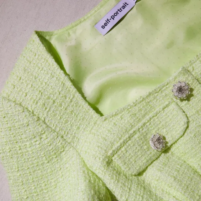 Dresses Woman SelfPortrait Lime Boucle Chiffon Midi Dress Dresses Woman SelfPortrait Lime Boucle Chiffon Midi Dress