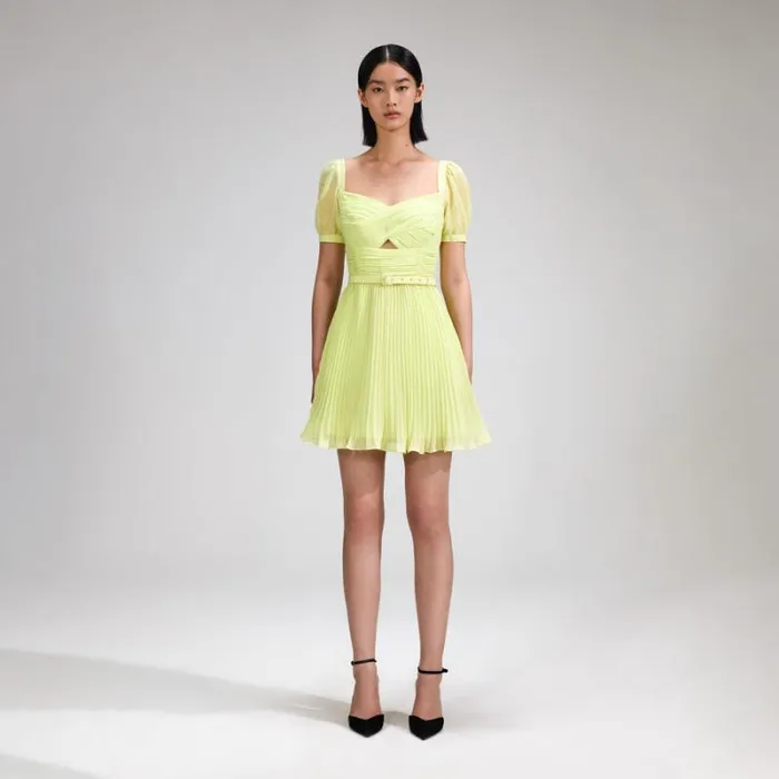 Dresses Woman SelfPortrait Lime Chiffon Mini Dress