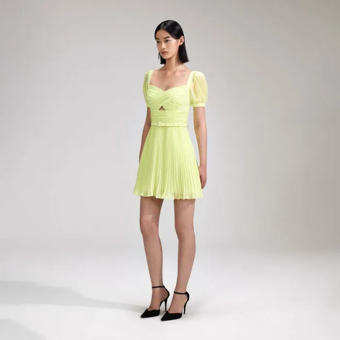 Dresses Woman SelfPortrait Lime Chiffon Mini Dress Dresses Woman SelfPortrait Lime Chiffon Mini Dress