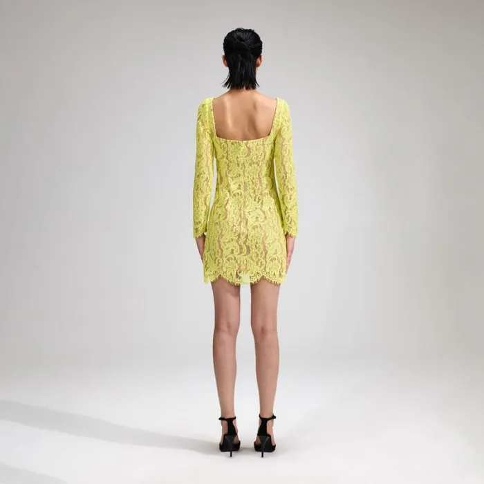 Dresses Woman SelfPortrait Lime Cord Lace Mini Dress With Bows Dresses Woman SelfPortrait Lime Cord Lace Mini Dress With Bows